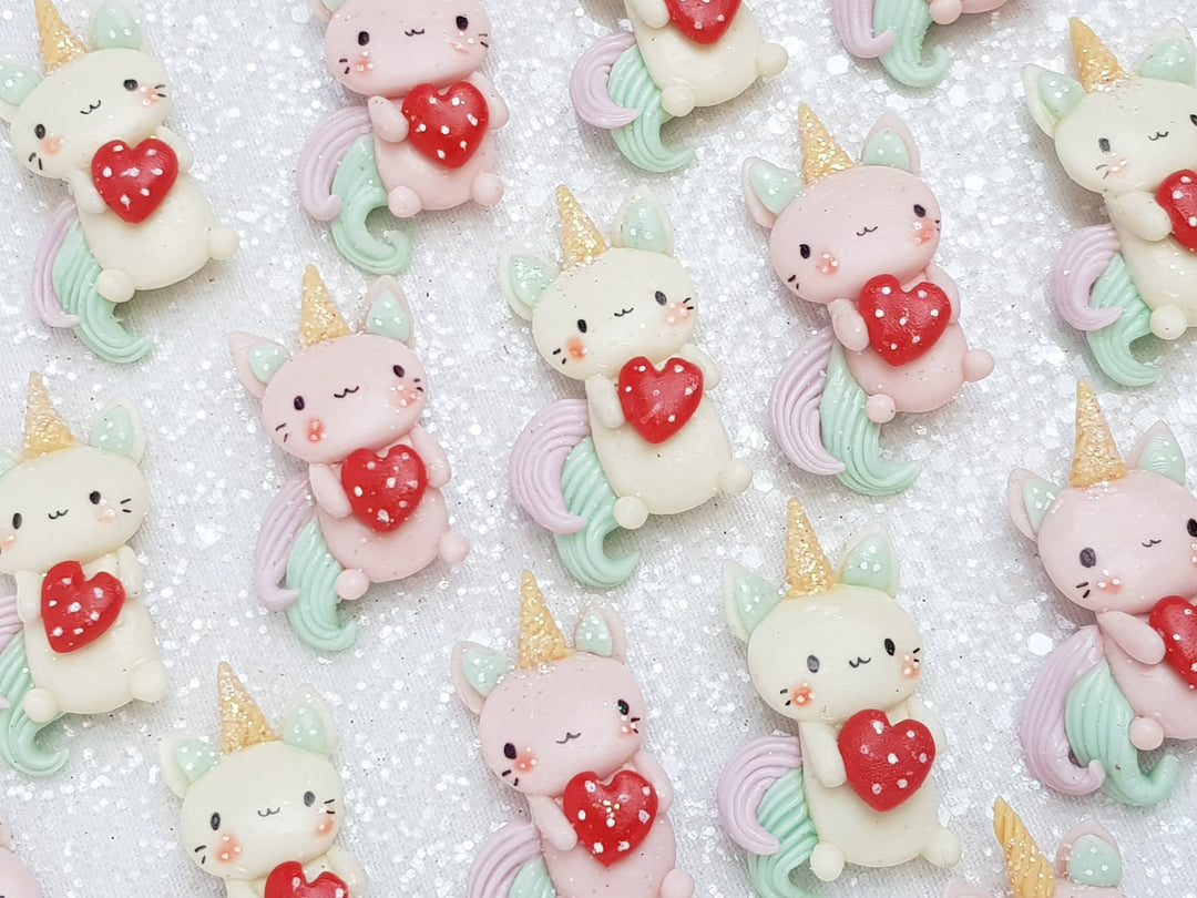 Clay Charm Embellishment - NEW Caticorn Heart - Crafty Mood