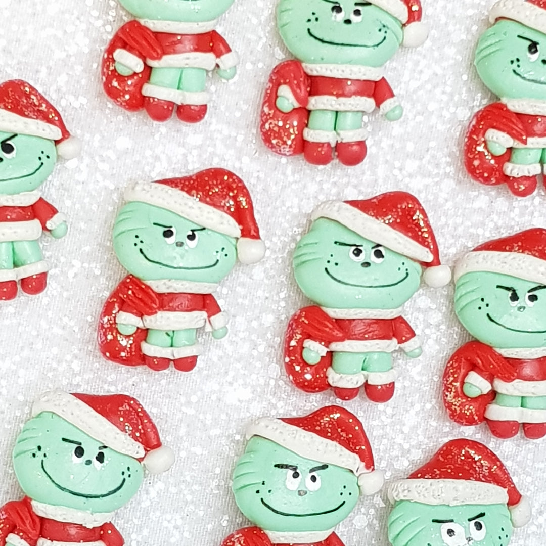 Green Santa - Handmade Flatback Clay Bow Centre - Crafty Mood