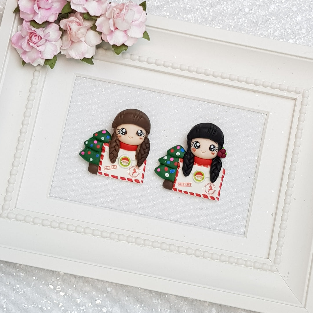 Nice List Letter Girl - Handmade Flatback Clay Bow Centre - Crafty Mood