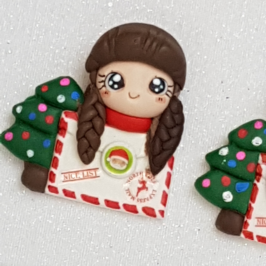 Nice List Letter Girl - Handmade Flatback Clay Bow Centre - Crafty Mood