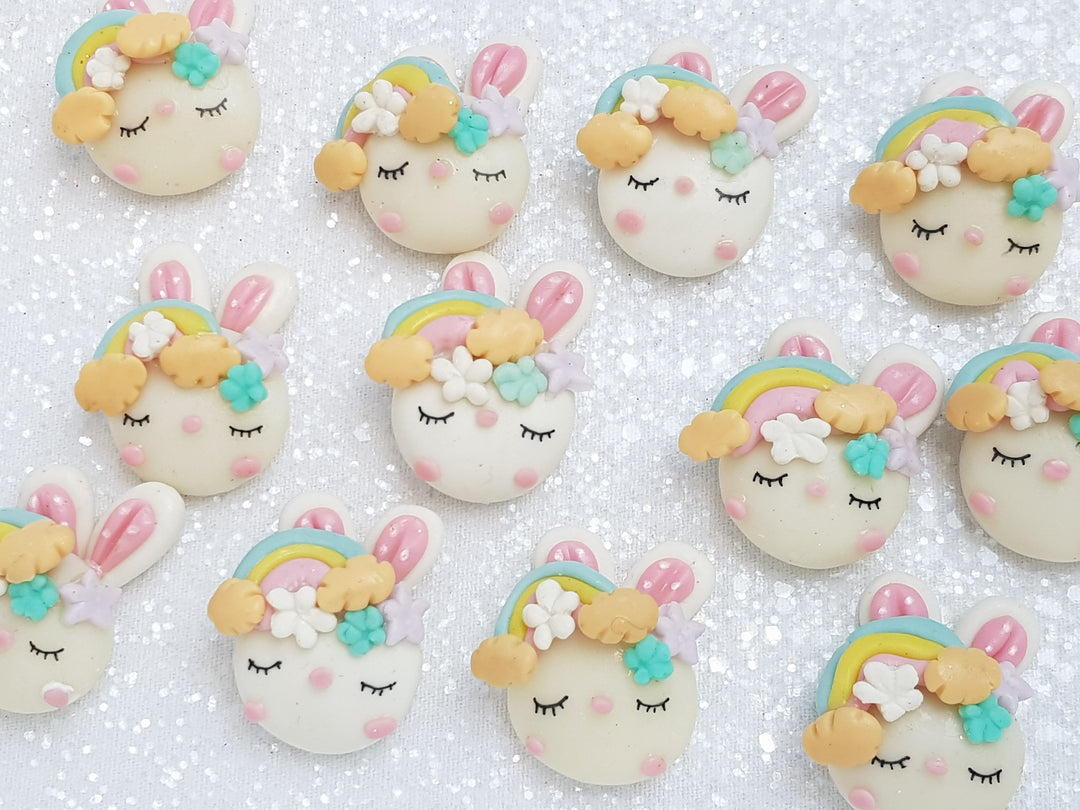 Sale Clay Charm Embellishment - NEW Bunny Head Rainbow - Crafty Mood