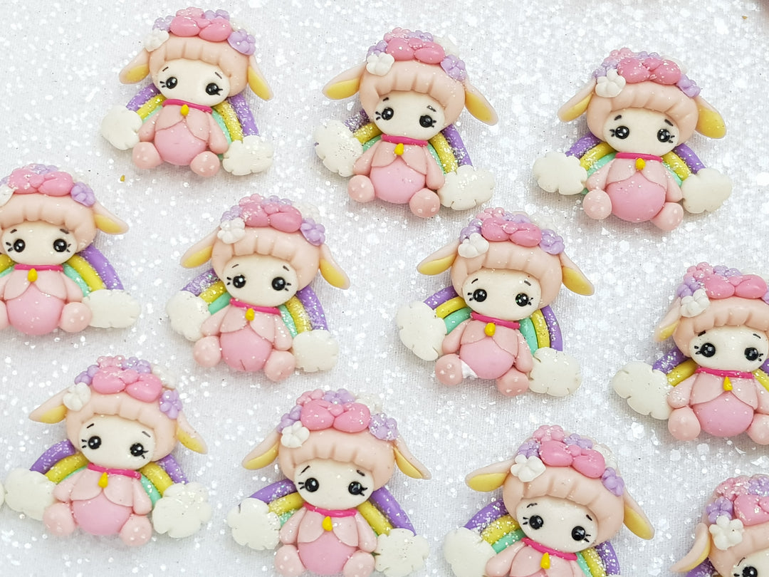 Clay Charm Embellishment - NEW Rainbow Sheep Pink - Crafty Mood