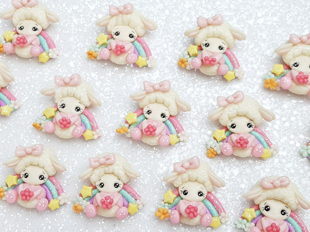 Clay Charm Embellishment - NEW Rainbow Sheep White - Crafty Mood