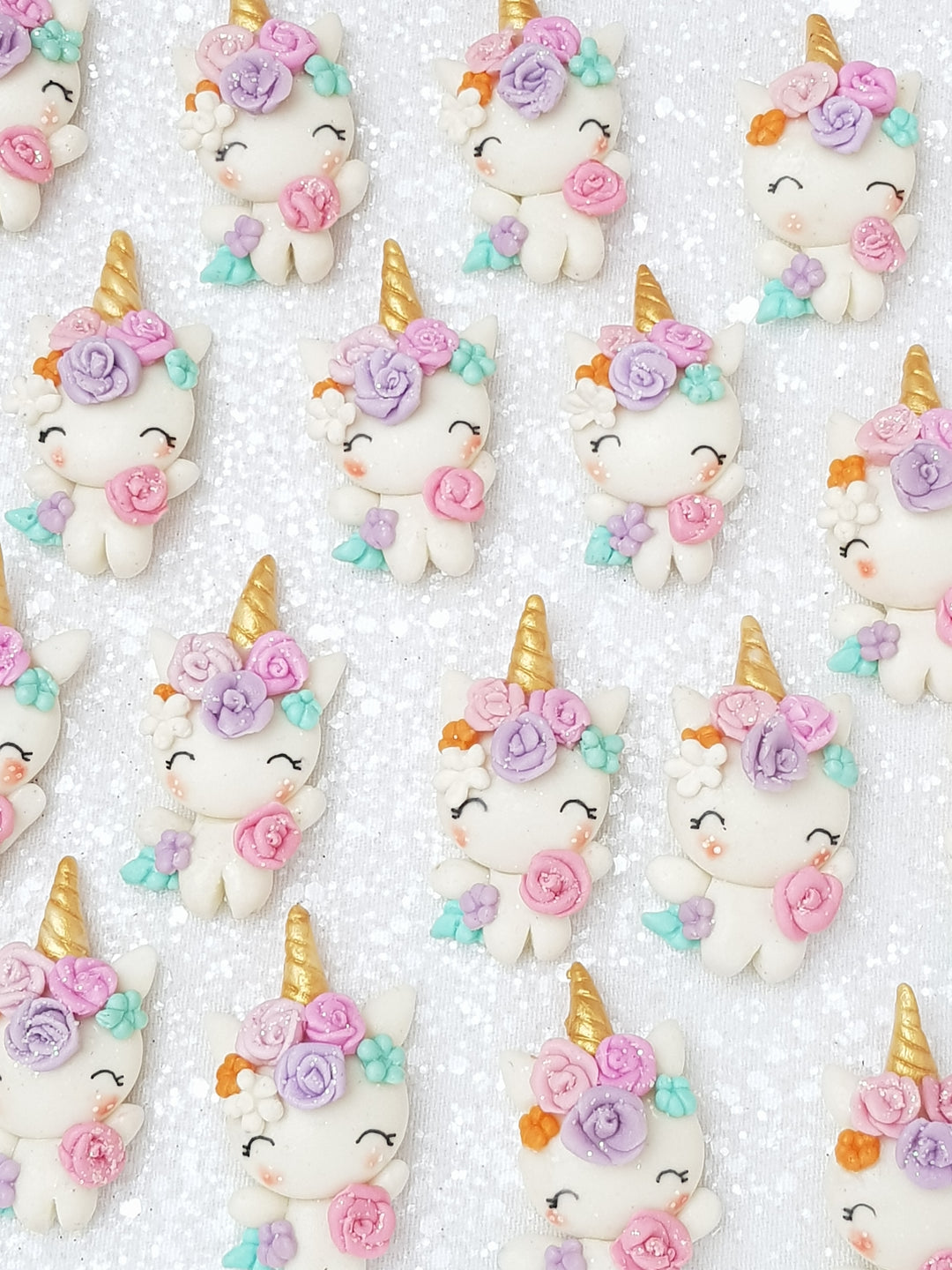 Clay Charm Embellishment - Unicorn with Fowers - Crafty Mood