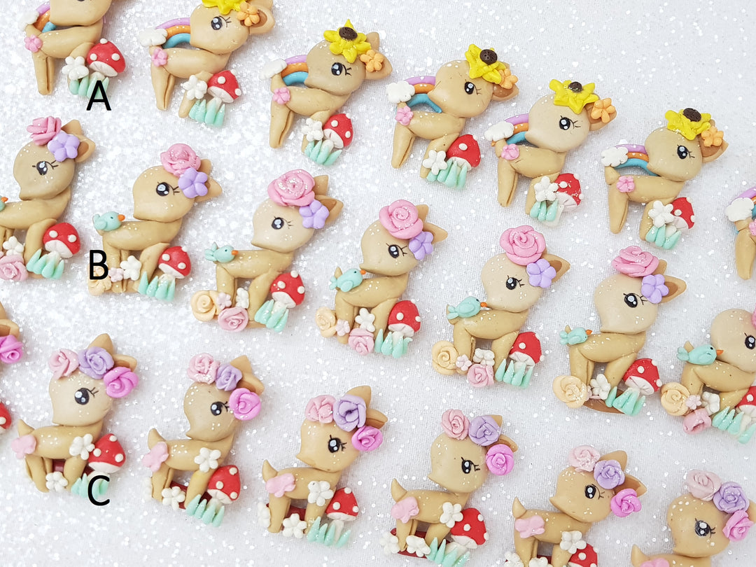 Clay Charm Embellishment - Deer Fawn with Flowers - Crafty Mood