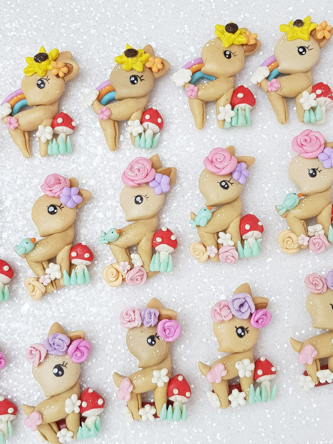 Clay Charm Embellishment - Deer Fawn with Flowers - Crafty Mood