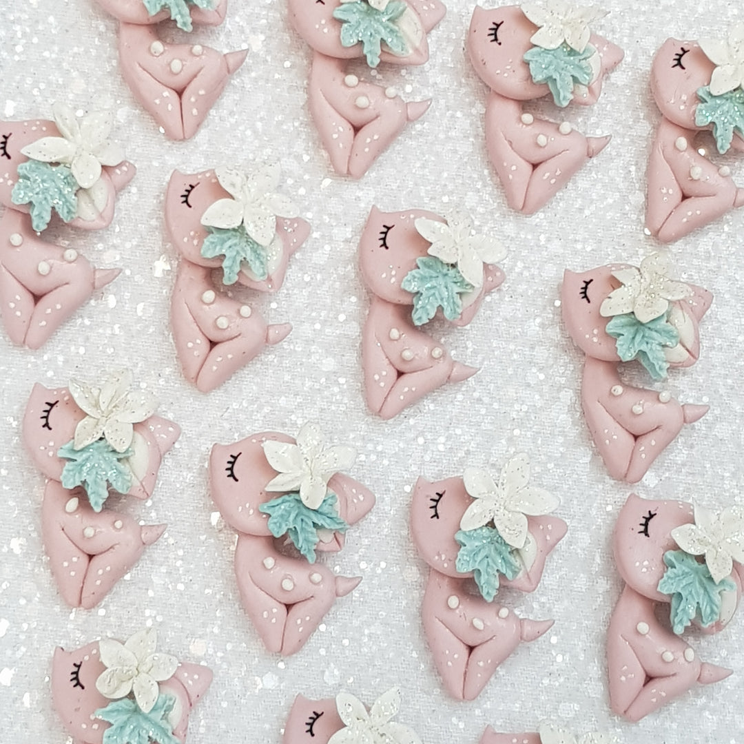 Christmas Deer - Pink - Handmade Flatback Clay Bow Centre - Crafty Mood