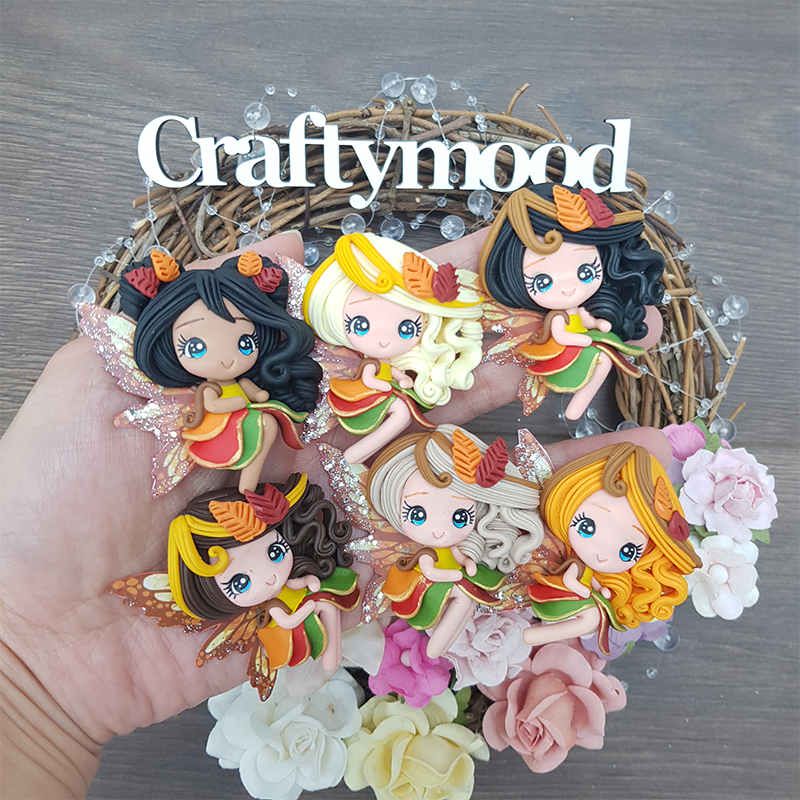 Autumn butterfly fairies - Embellishment Clay Bow Centre