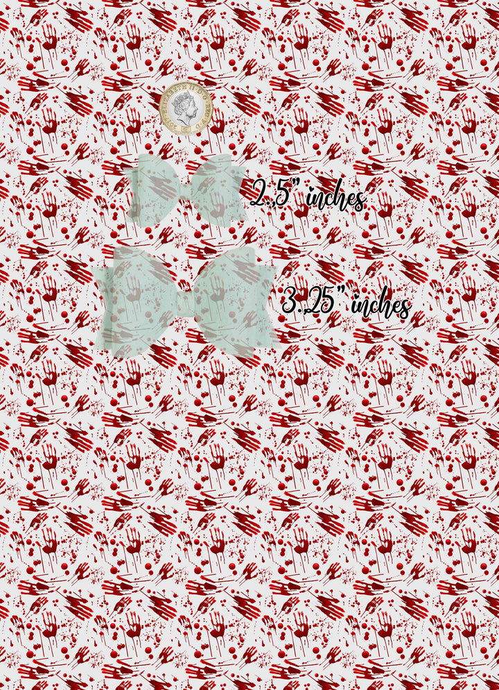 Blood splat hand halloween - vegan Leatherette vinyl - canvas - choose Fabric material Sheets