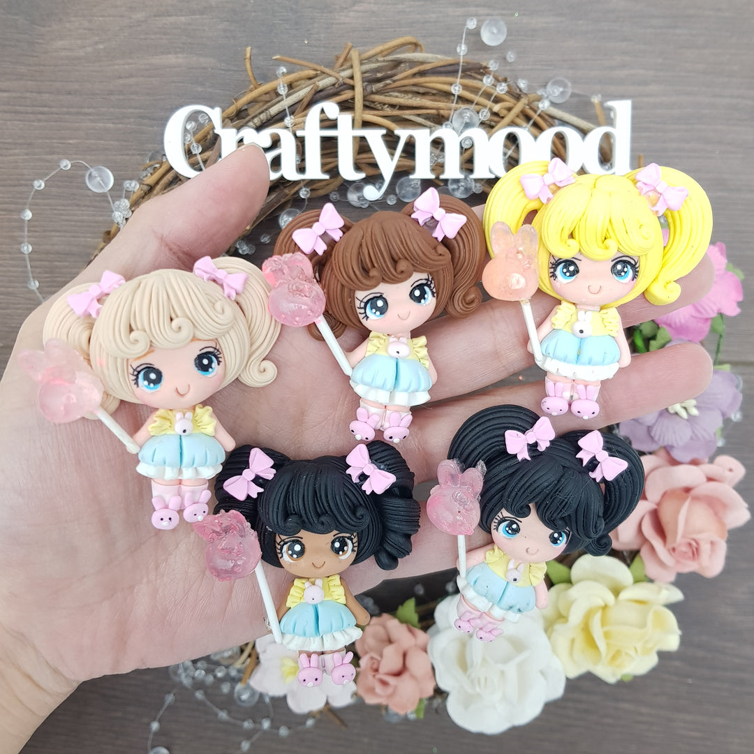 Bunny candy girls - Handmade Flatback Clay Bow Centre
