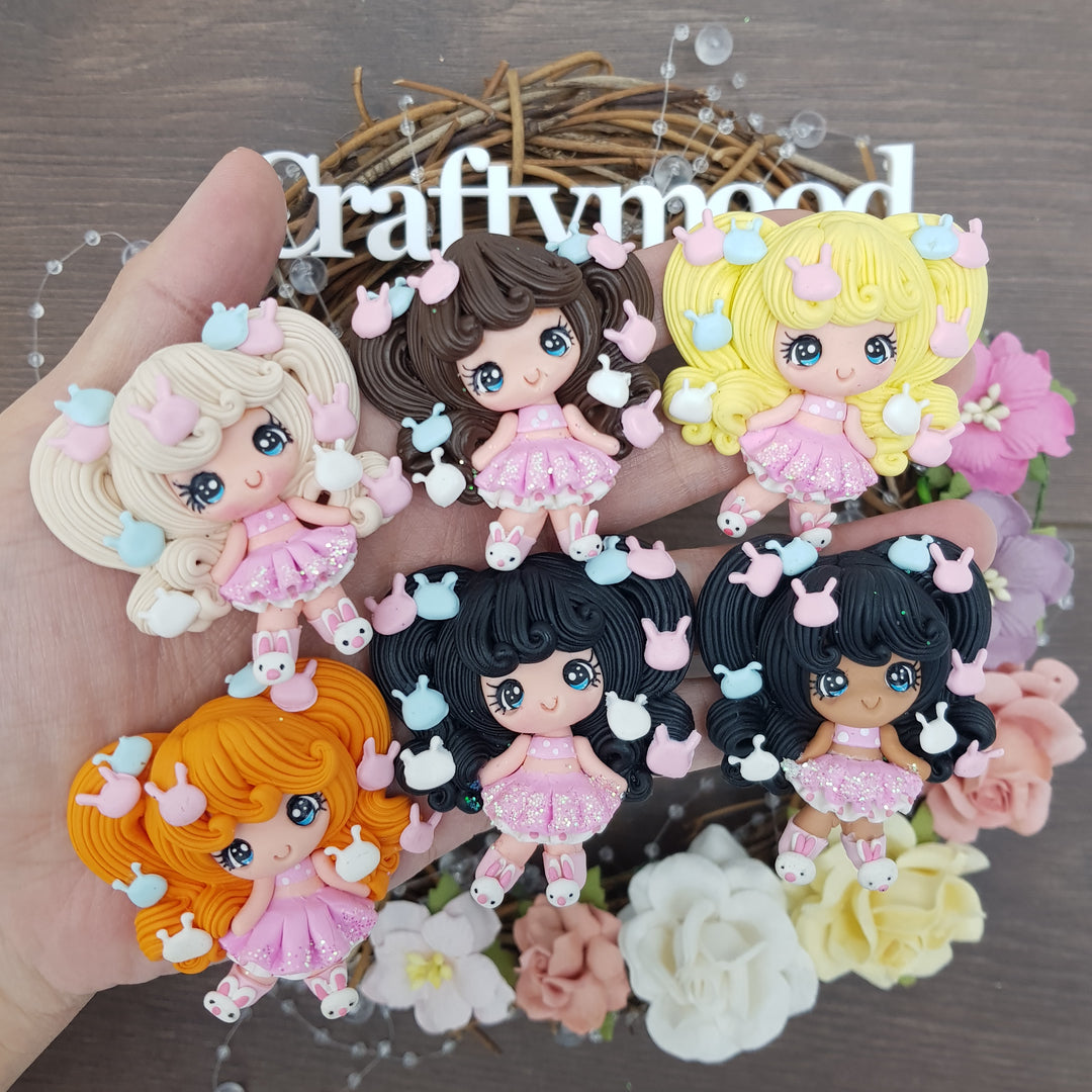Bunny girls - Handmade Flatback Clay Bow Centre