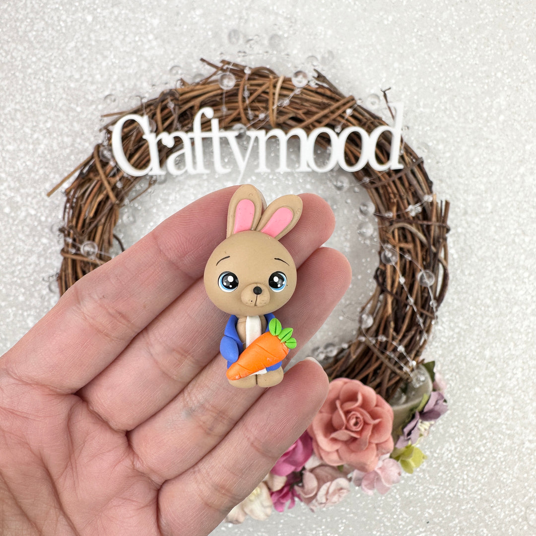 Rabbit and carrot - Handmade Flatback Clay Bow Centre