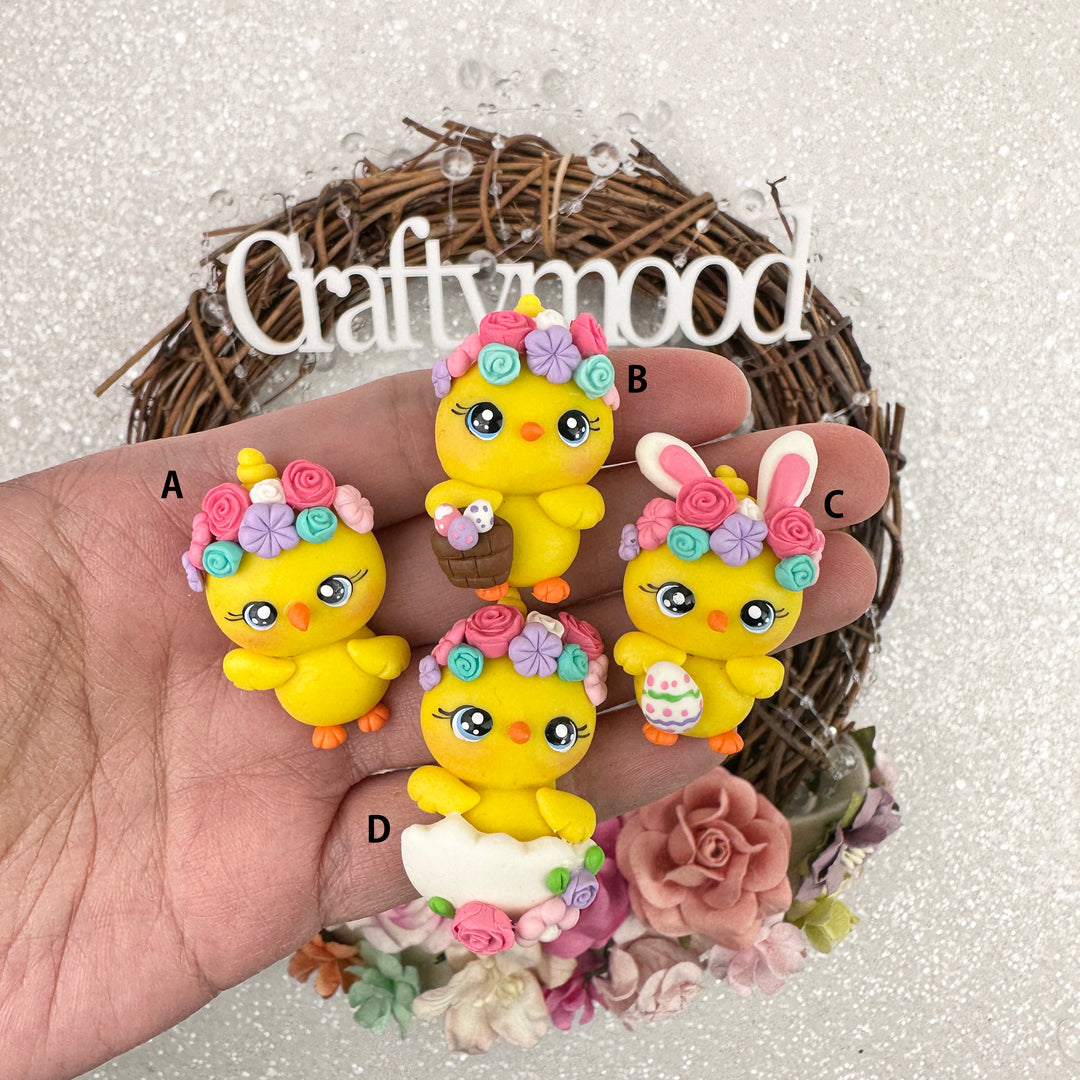 SALE Yellow chicken - Handmade Flatback Clay Bow Centre