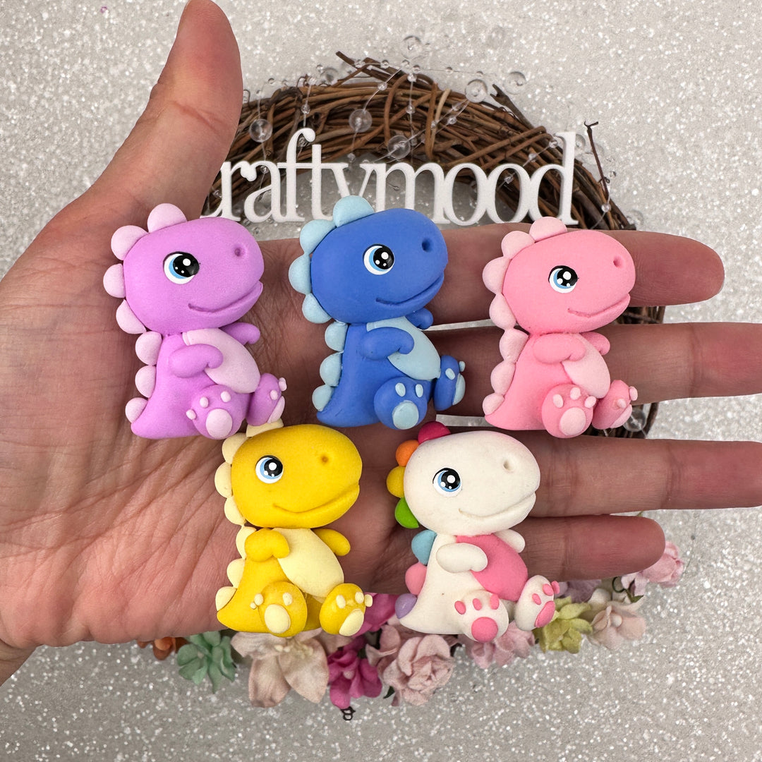 Cute baby dinosaurs - Handmade Flatback Clay Bow Centre