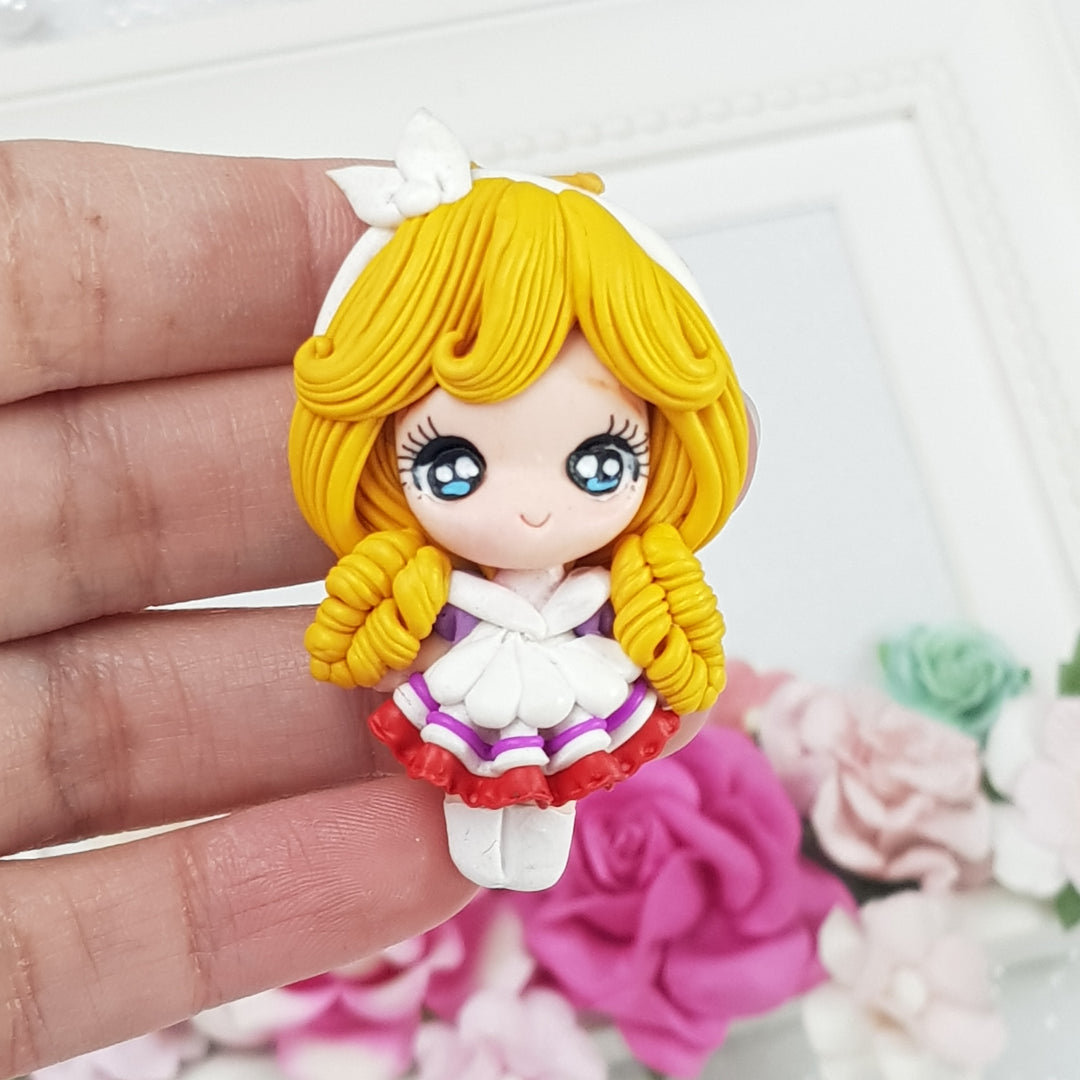 Ruffle Dress Girl - E - Handmade Flatback Clay Bow Centre - Crafty Mood