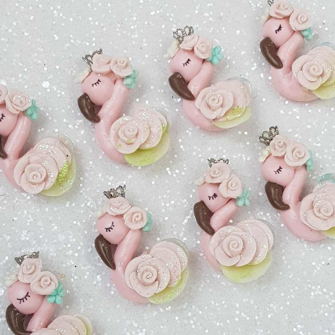 Pink Flamingo with Crown - Embellishment Clay Bow Centre