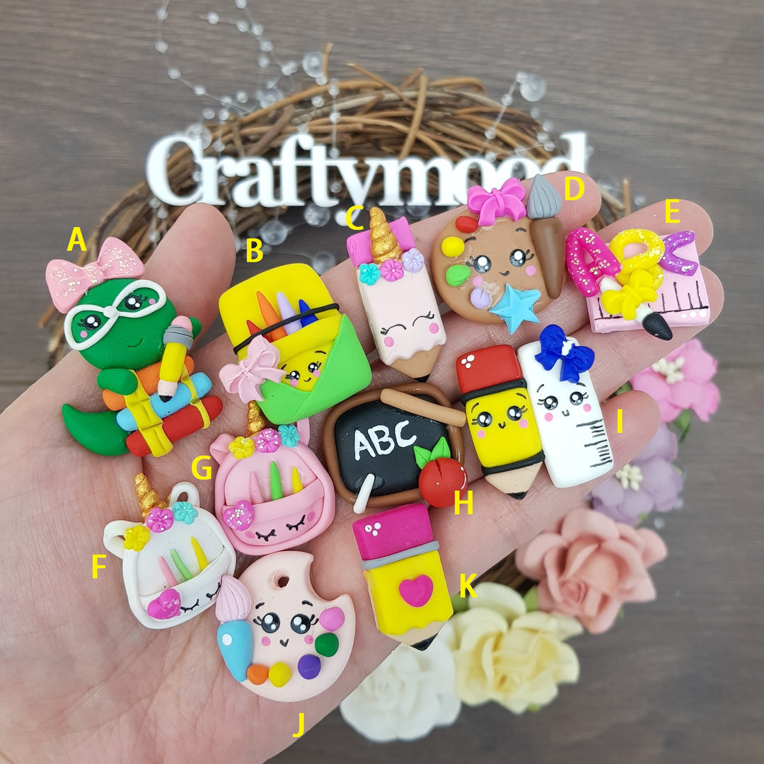 Back to school - Handmade Flatback Clay Bow Centre