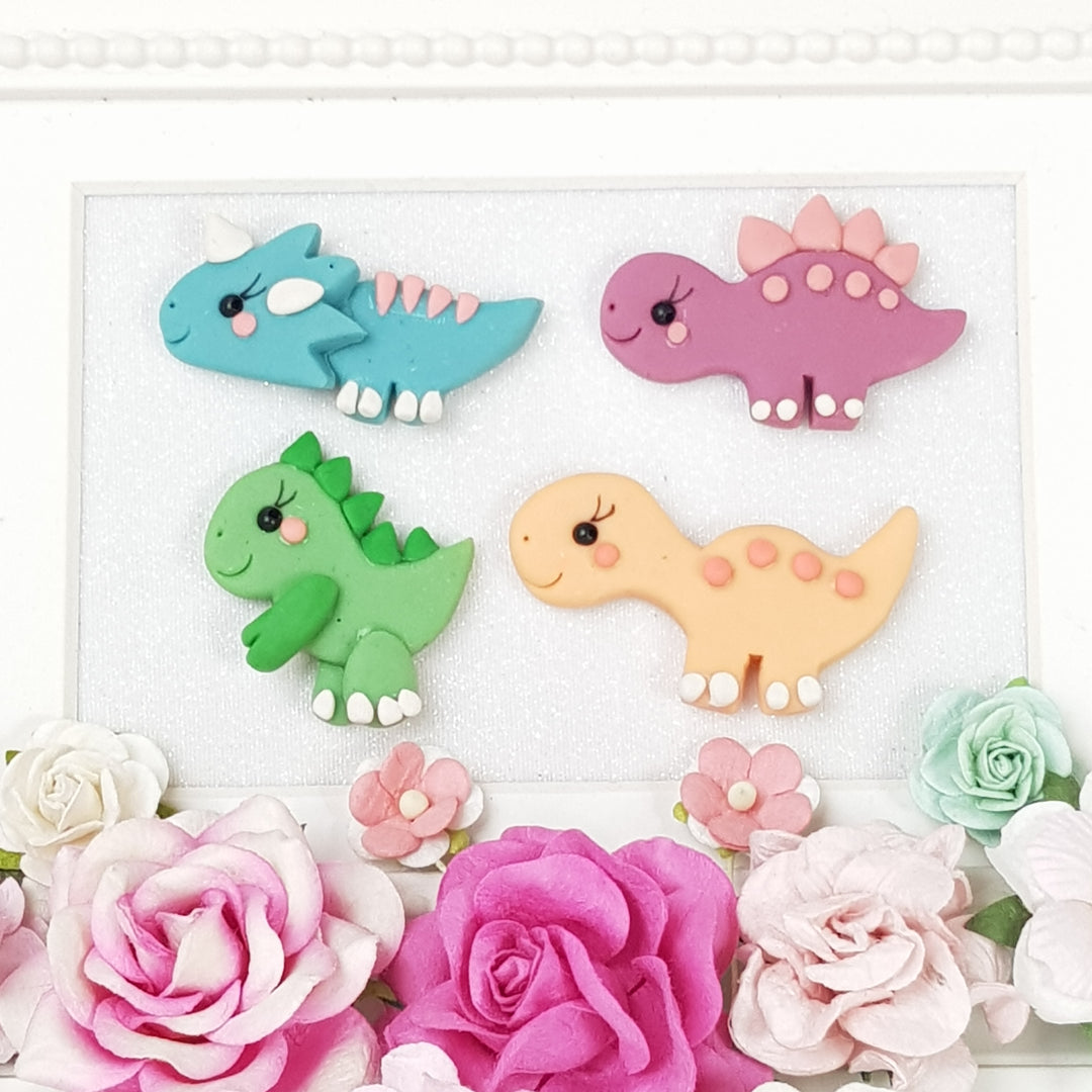 Cute Dinos Gang - Handmade Flatback Clay Bow Centre - Crafty Mood