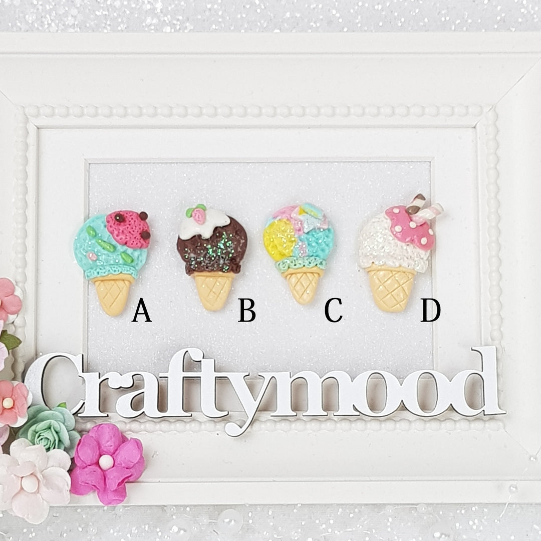 Summer Ice Cream Cone - Embellishment Clay Bow Centre