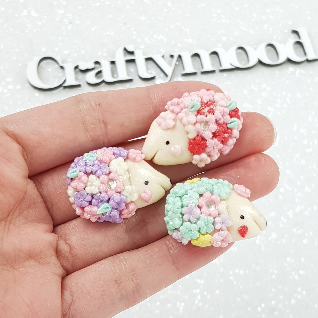 Cute Flower Hedgehog - Handmade Flatback Clay Bow Centre