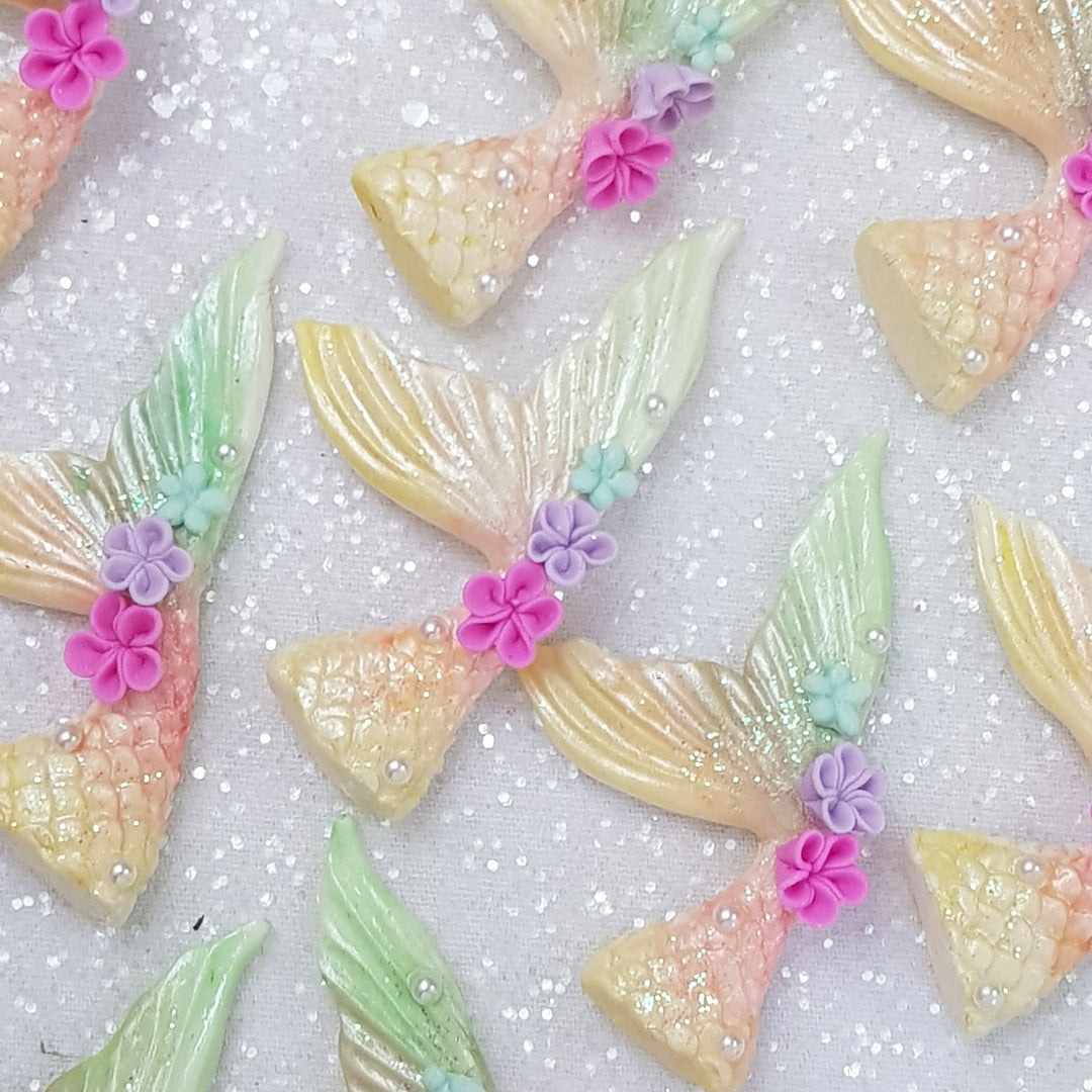 Yellow rainbow Mermaid Tail - Embellishment Clay Bow Centre - Crafty Mood
