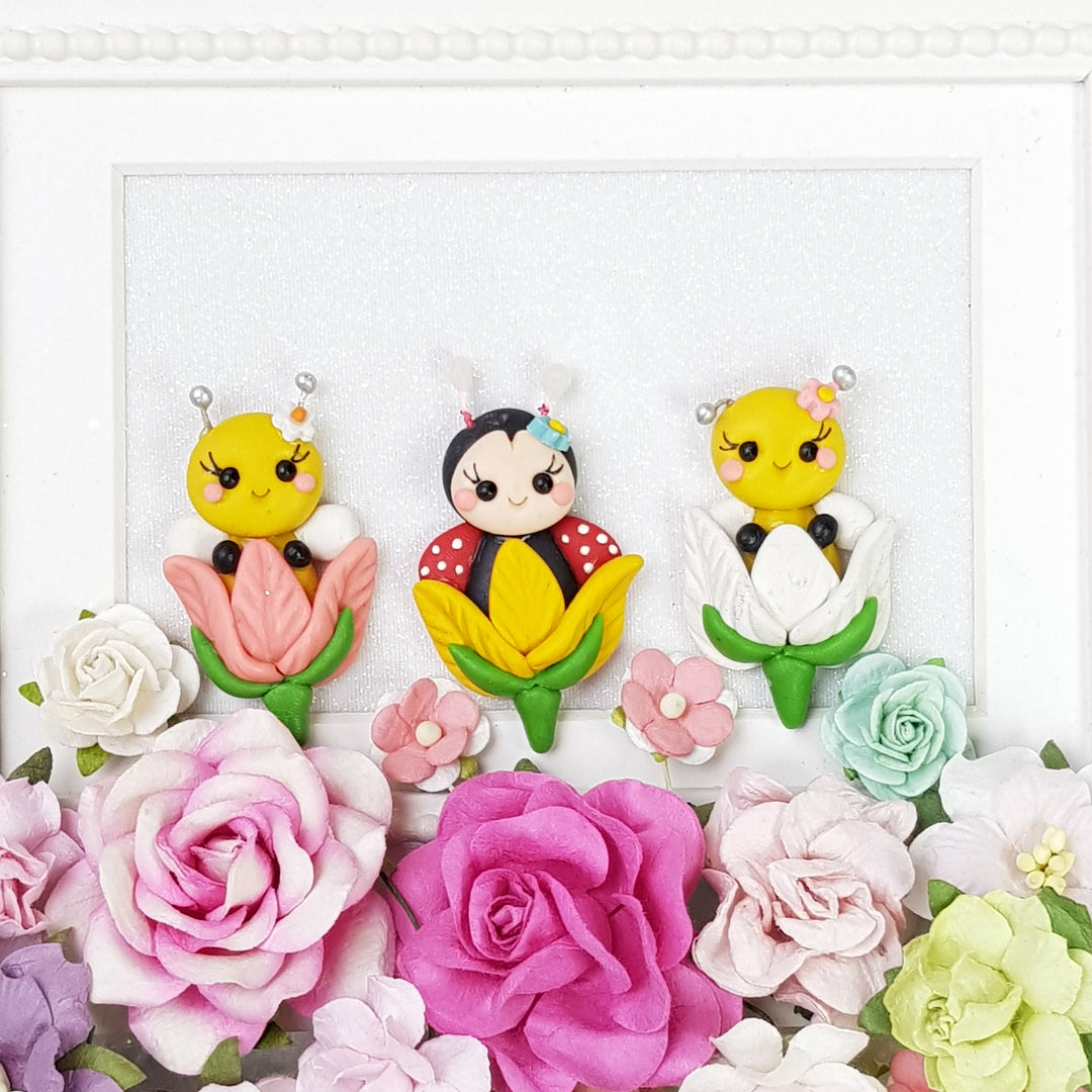 The Bugs and Flowers - Handmade Flatback Clay Bow Centre - Crafty Mood