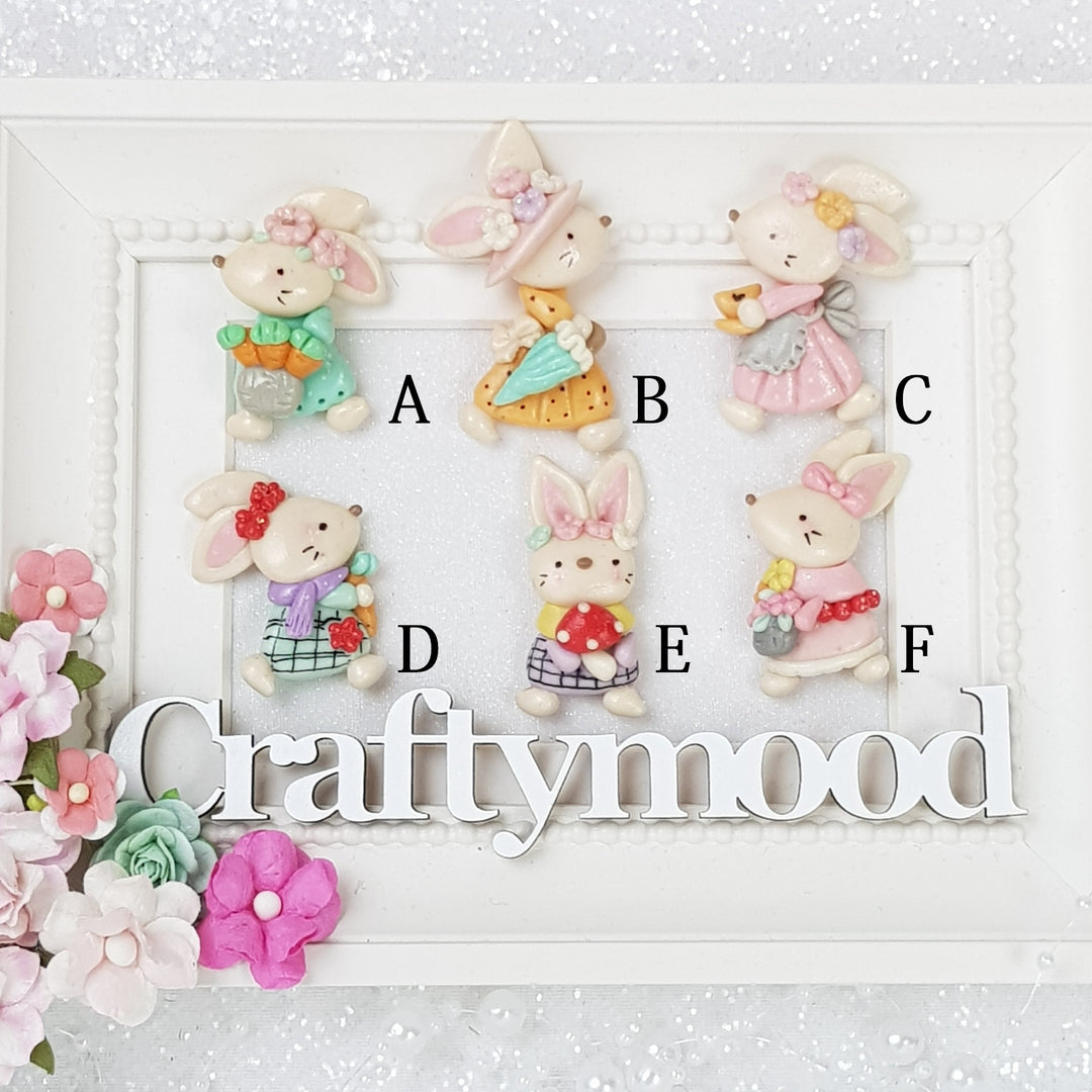 Little Bunny Family - Handmade Flatback Clay Bow Centre