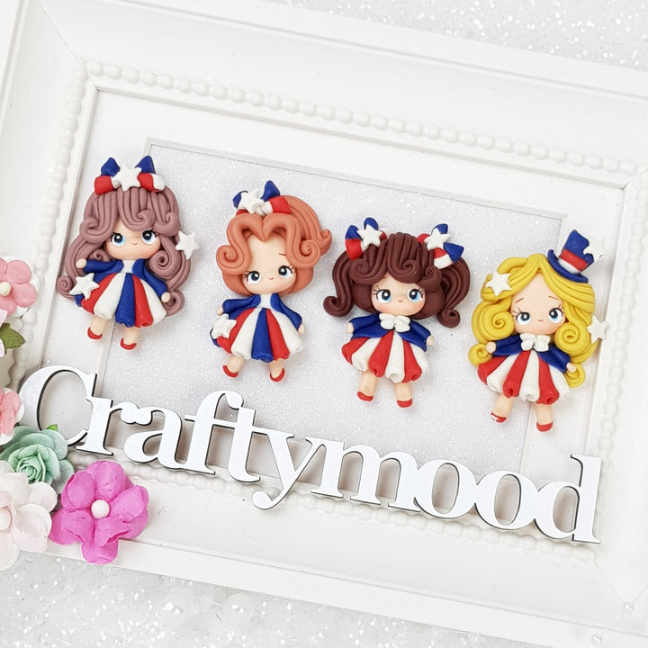 Cute USA Girls - Set of 4 - Embellishment Clay Bow Centre