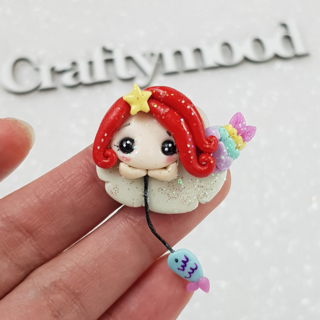 Cute Fishing Mermaid - Embellishment Clay Bow Centre