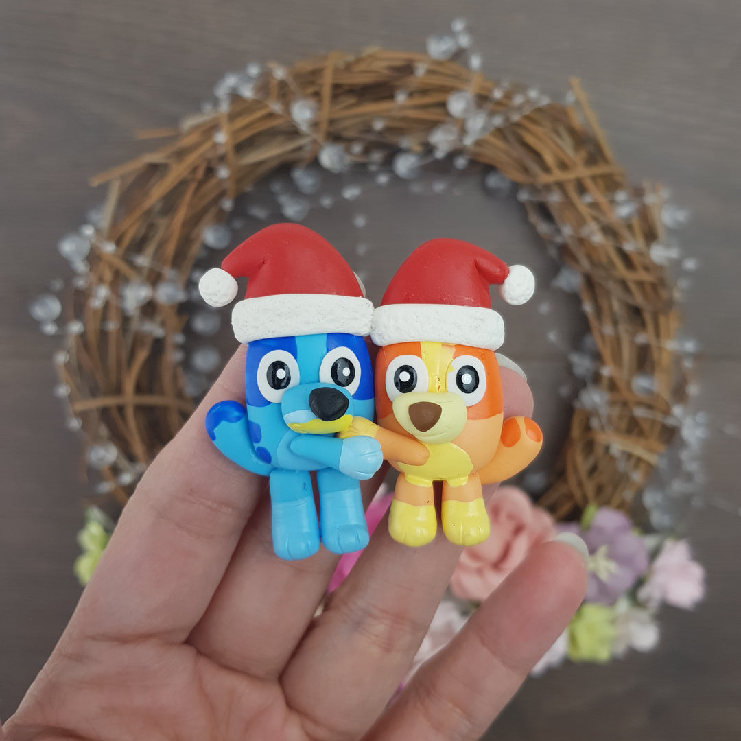 Blue and yellow dog Christmas - Embellishment Clay Bow Centre