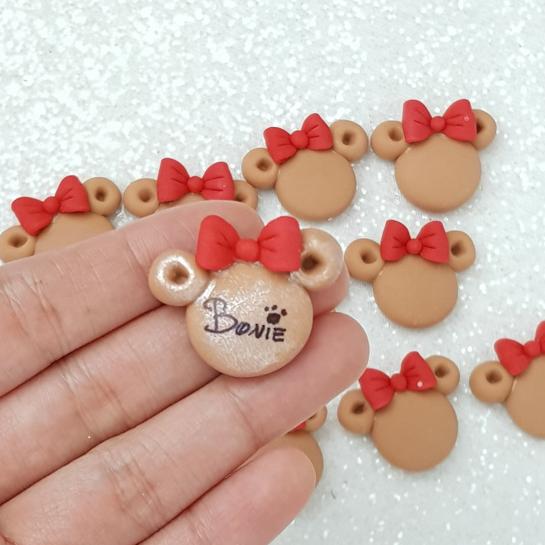 Personalised Brown Bunny with Bow - Handmade Flatback Clay Bow Centre - Crafty Mood