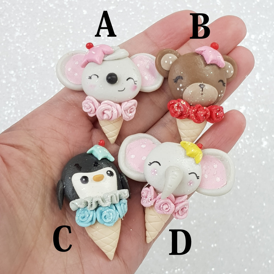 Cute Animal Ice Cream - Embellishment Clay Bow Centre - Crafty Mood