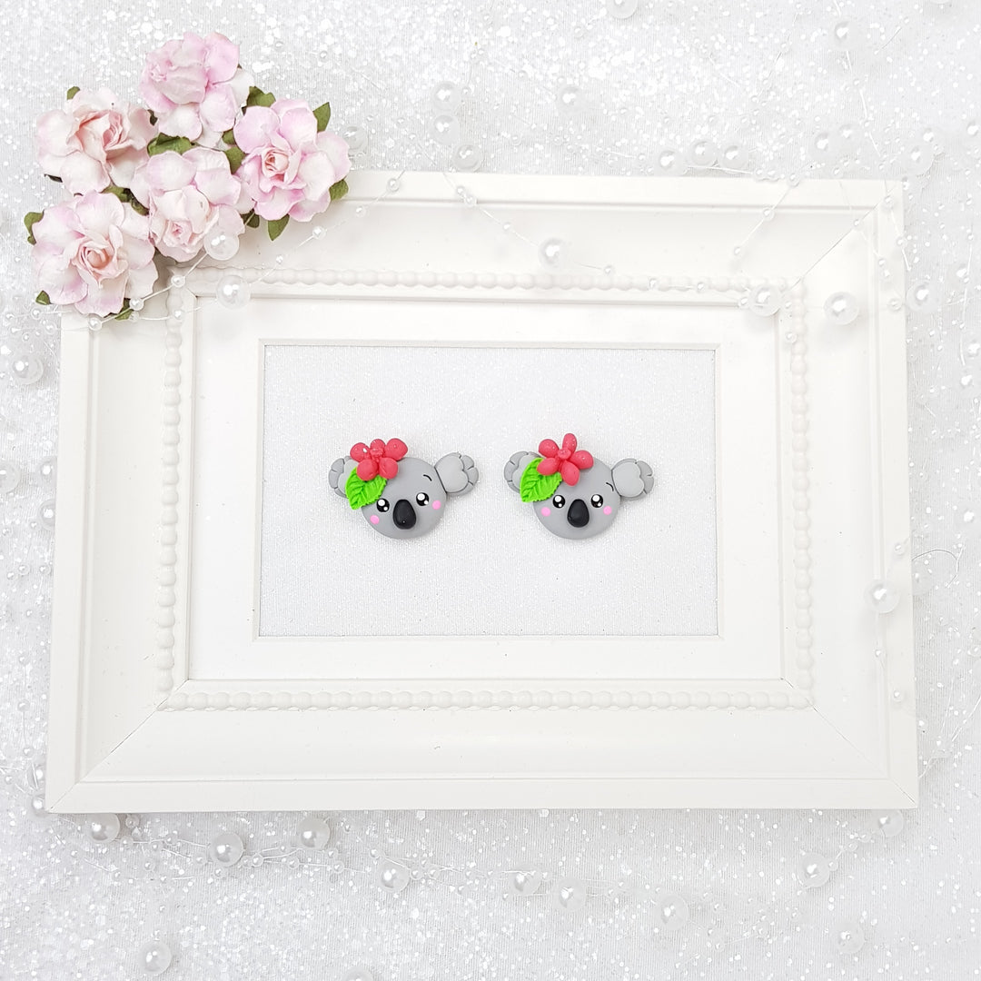 Cute Koala Head - Handmade Flatback Clay Bow Centre - Crafty Mood