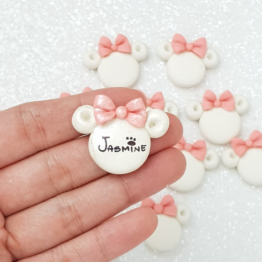 Personalised Mouse with Bow - Handmade Flatback Clay Bow Centre - Crafty Mood