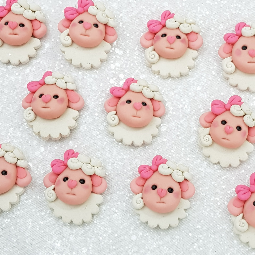 Pink sheep head - Handmade Flatback Clay Bow Centre - Crafty Mood