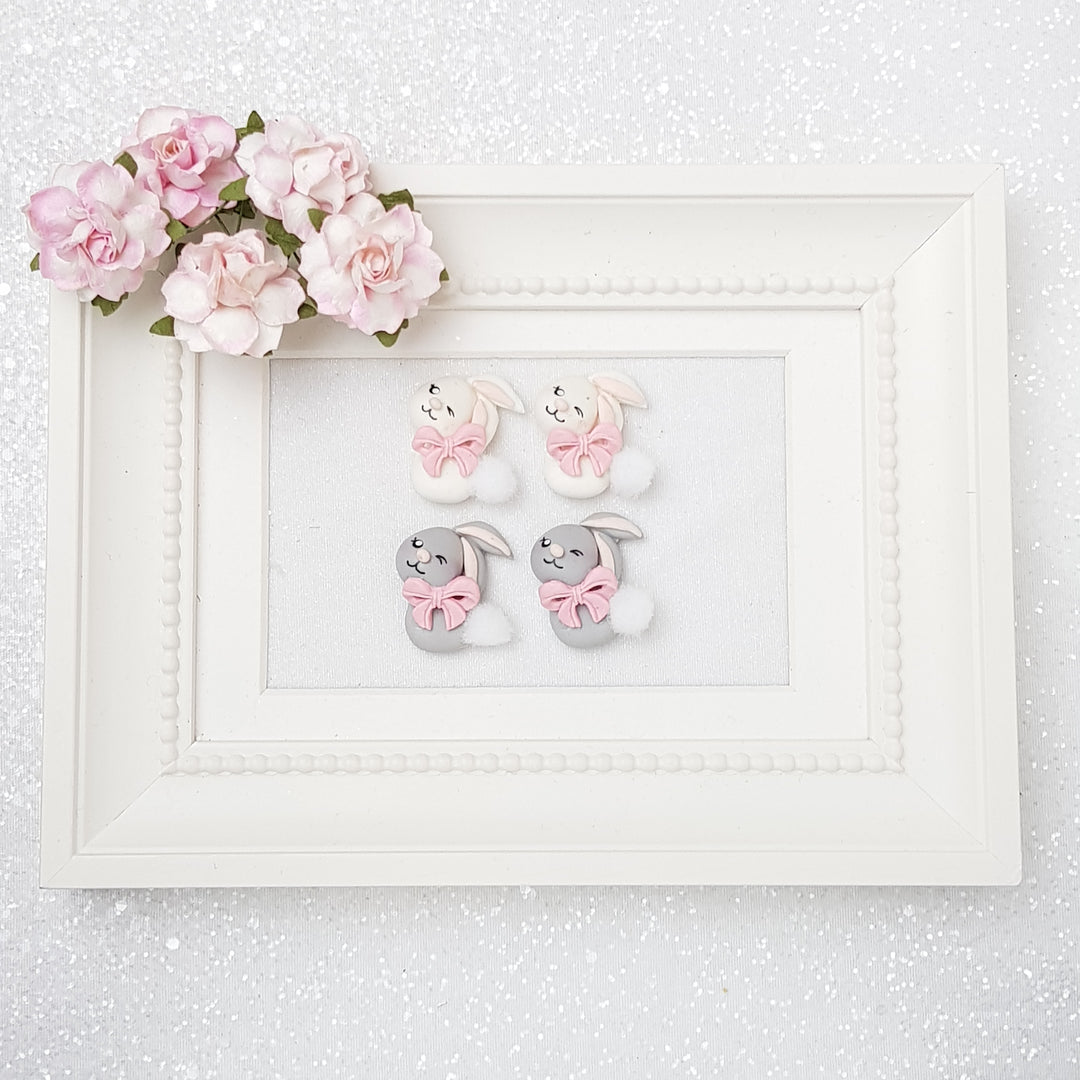 Cute cotton bunny - Handmade Flatback Clay Bow Centre - Crafty Mood