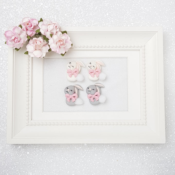 Cute cotton bunny - Handmade Flatback Clay Bow Centre - Crafty Mood