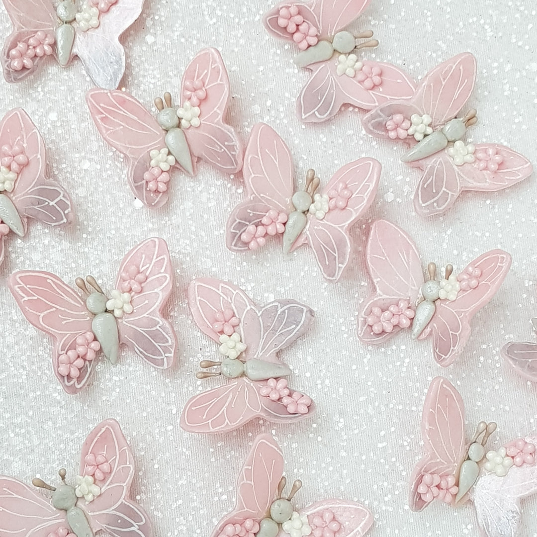 Pink Butterfly - Handmade Flatback Clay Bow Centre - Crafty Mood