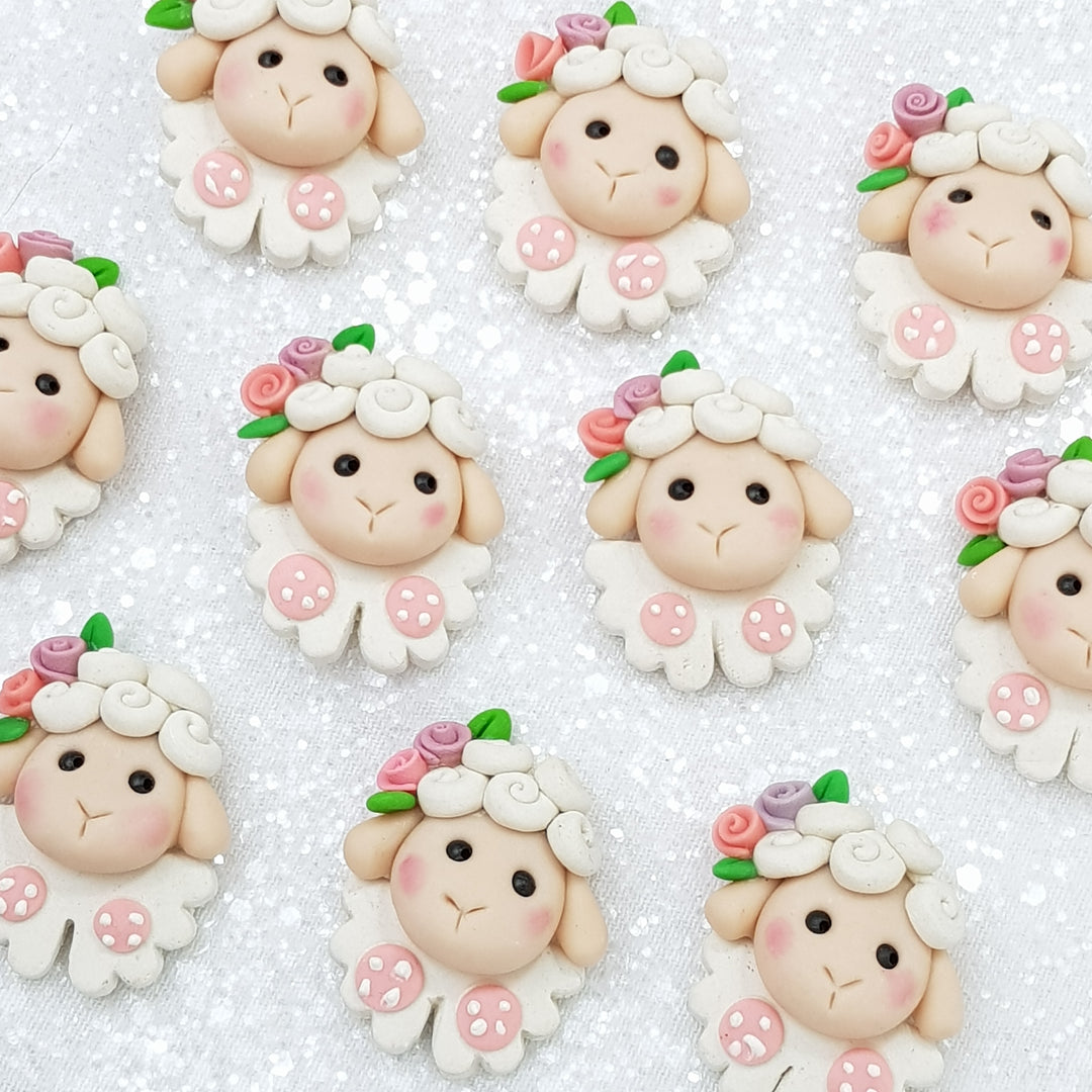 White sheep head - Embellishment Clay Bow Centre - Crafty Mood