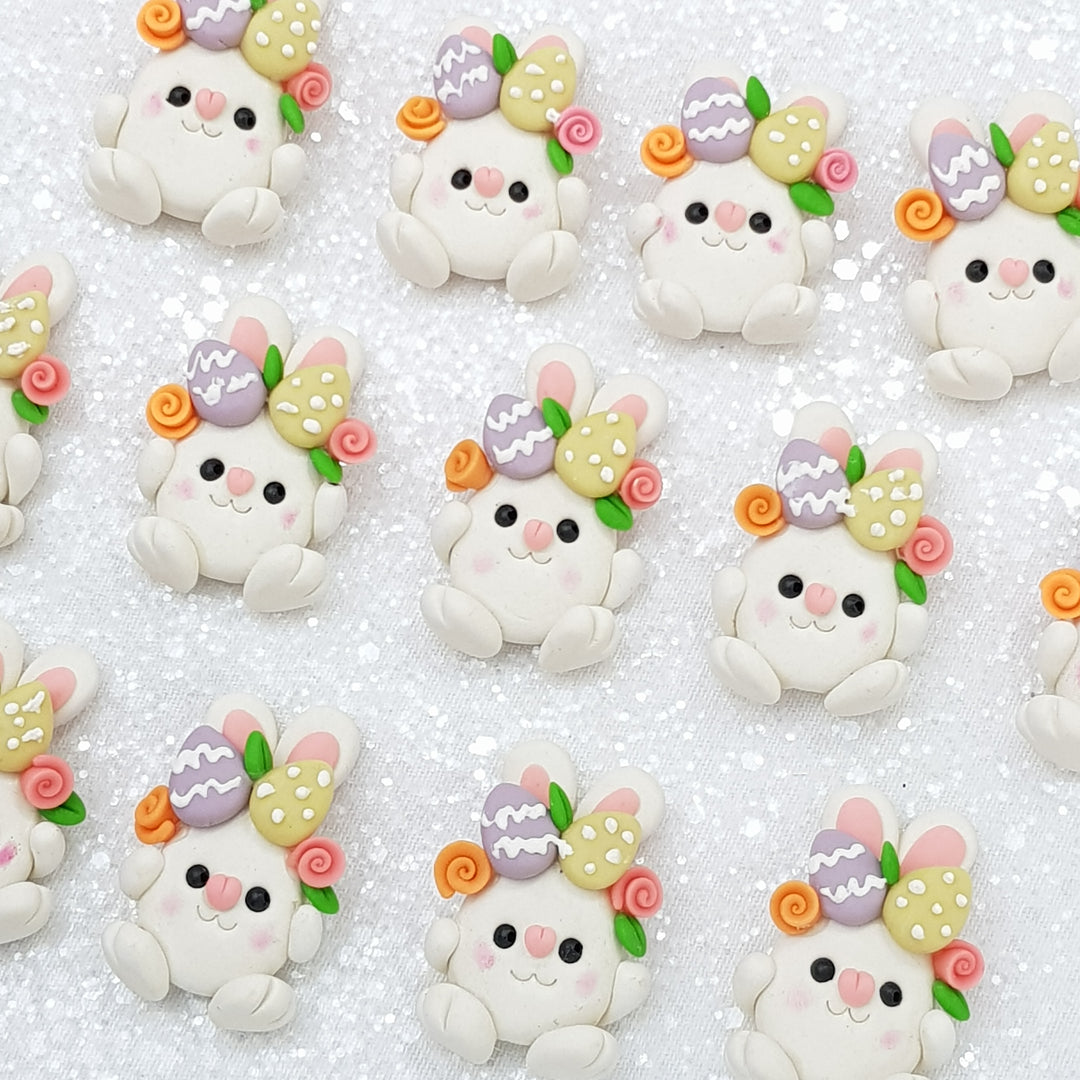 Happy Easter Bunny - Handmade Flatback Clay Bow Centre - Crafty Mood