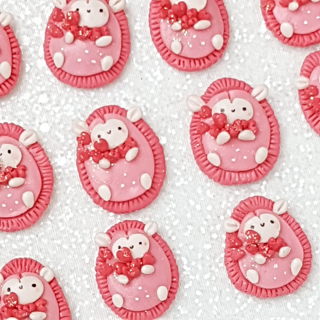 Sale Pink Hedgehog - Handmade Flatback Clay Bow Centre - Crafty Mood