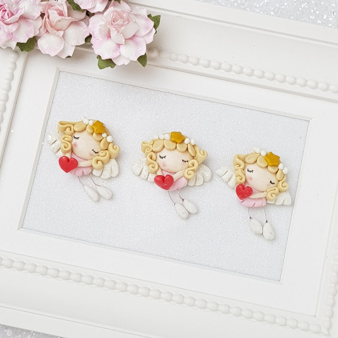 Fairy holding heart - Handmade Flatback Clay Bow Centre - Crafty Mood