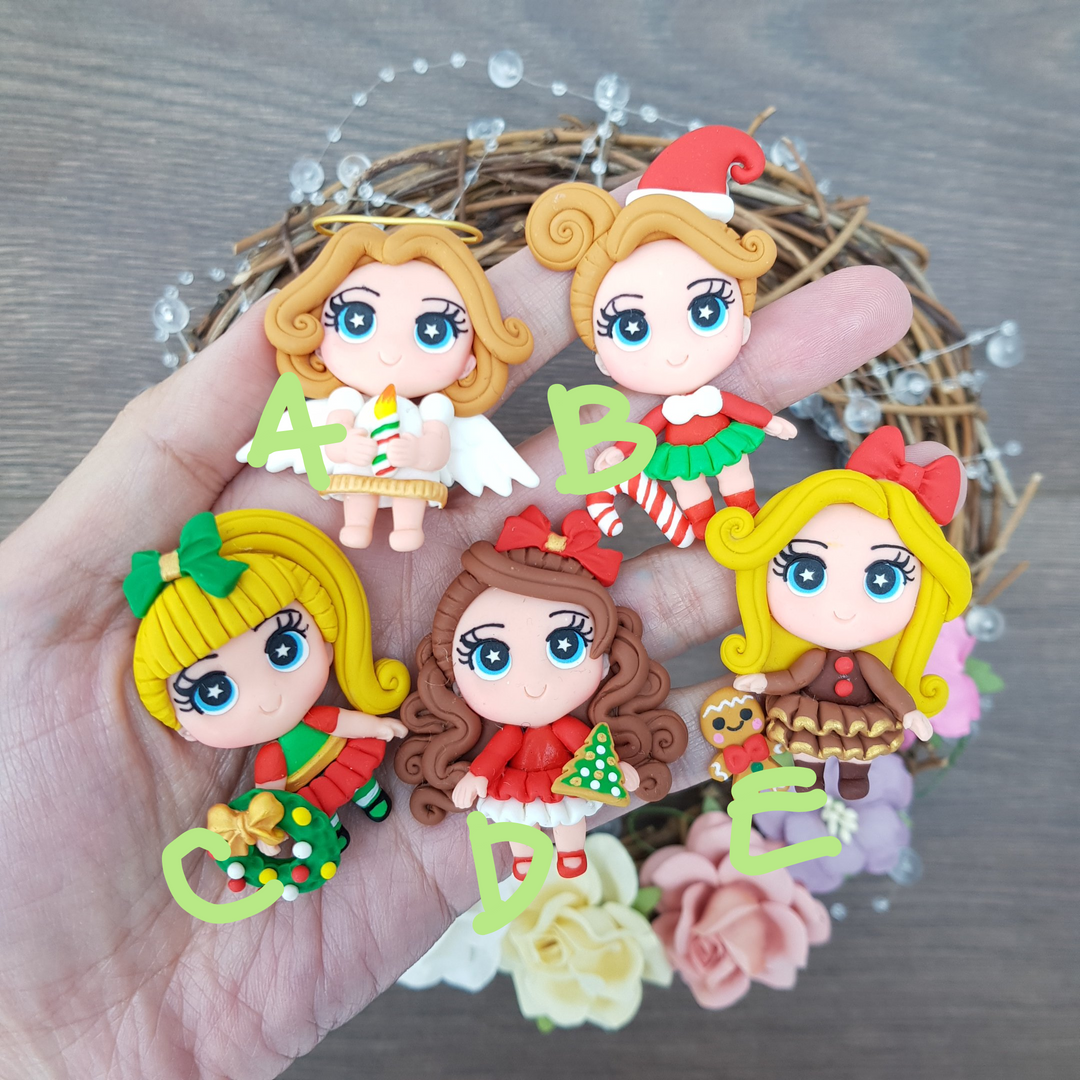 No pout christmas girl - Handmade Flatback Clay Bow Centre