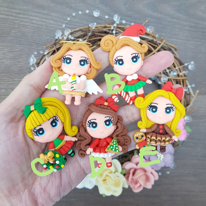 No pout christmas girl - Handmade Flatback Clay Bow Centre