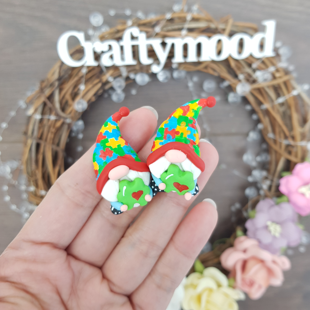 Autism awareness gonks - Handmade Flatback Clay Bow Centre
