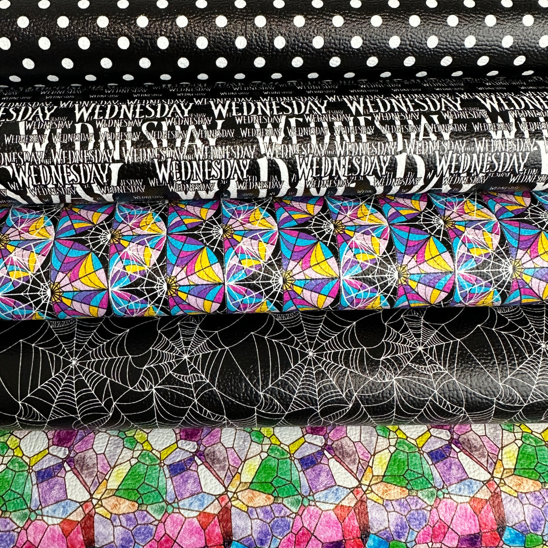 gothic black stained glass - faux vegan Leather vinyl - canvas - choose Fabric material Sheets