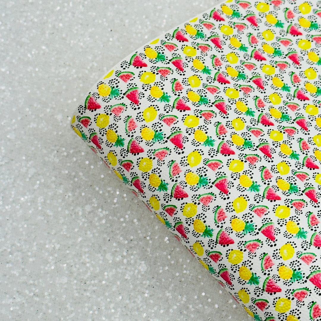 pineapple watermelon - faux vegan Leatherette vinyl - canvas - choose Fabric material Sheets