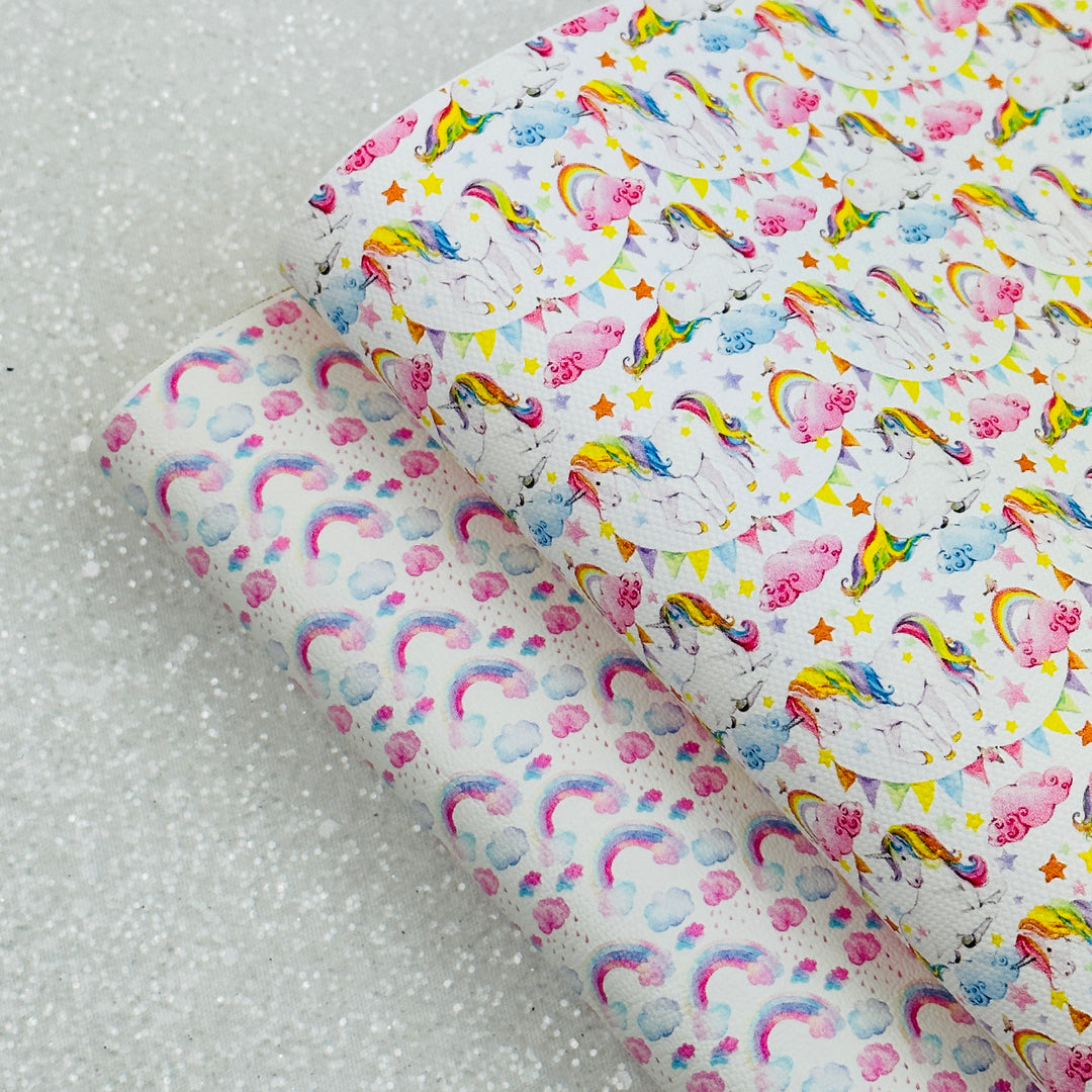Rainbow unicorn - Pu Leatherette vinyl - canvas - choose Fabric material Sheets