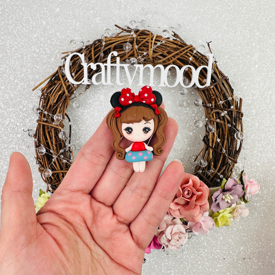 Red polka dot bow girl - Handmade Flatback Clay Bow Centre