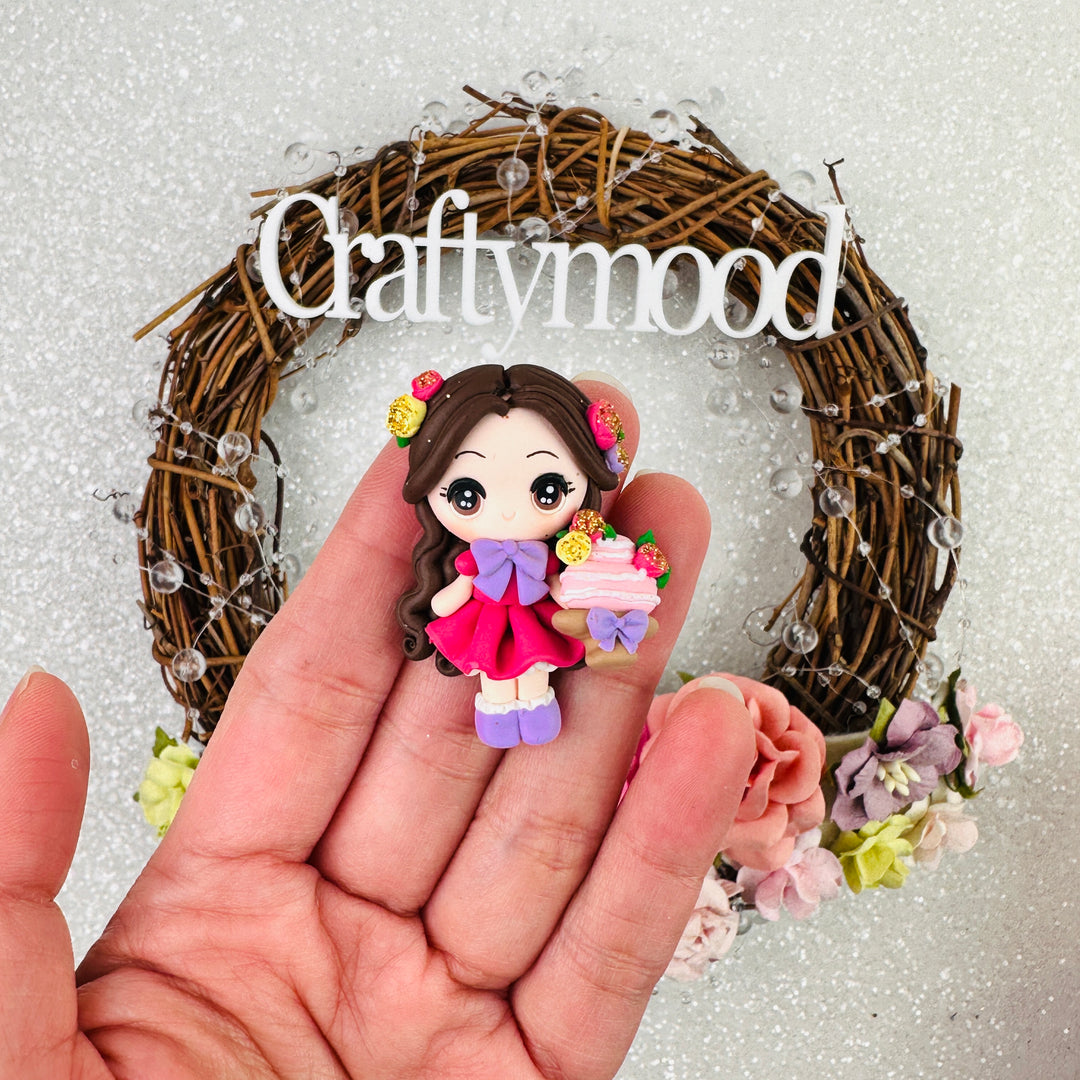 Pink cake girl - Embellishment Clay Bow Centre
